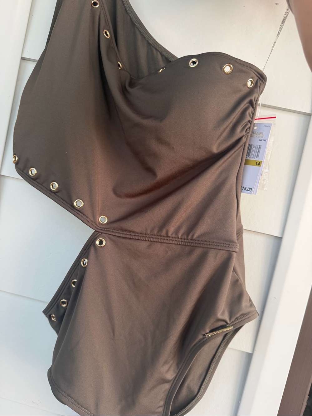 NWT-Size 14 Asymmetrical Michael Kors swimsuit color is IVY-not black!
